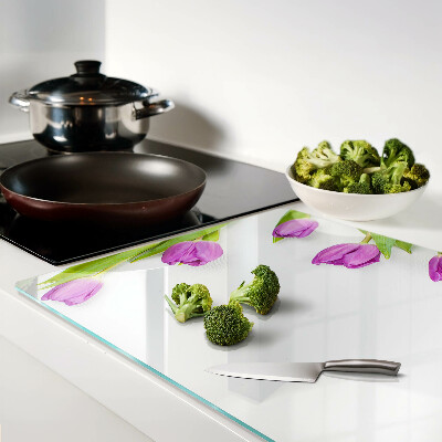 Cutting board Tulips on a white background
