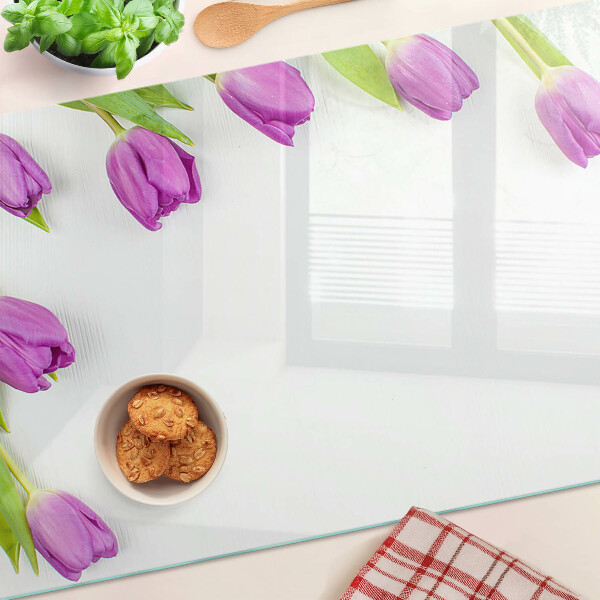 Cutting board Tulips on a white background