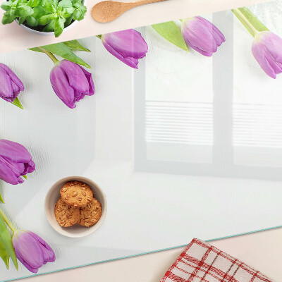 Cutting board Tulips on a white background
