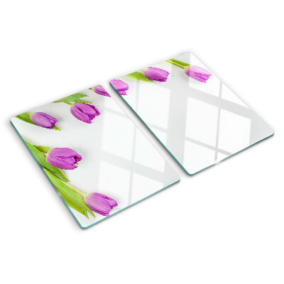 Cutting board Tulips on a white background