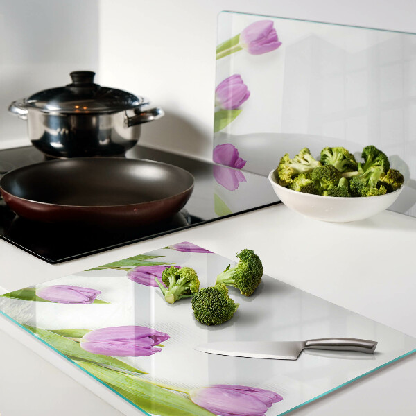 Cutting board Tulips on a white background