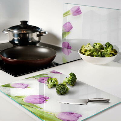 Cutting board Tulips on a white background