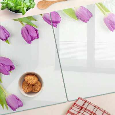 Cutting board Tulips on a white background