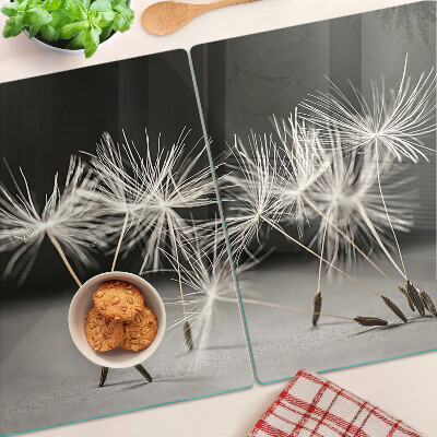 Glass cutting board Fluffy dandelions on a monochromatic background