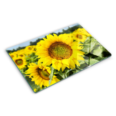 Chopping board Sunflowers against a background of greenery