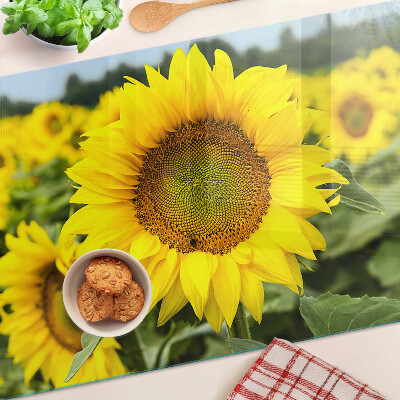 Chopping board Sunflowers against a background of greenery