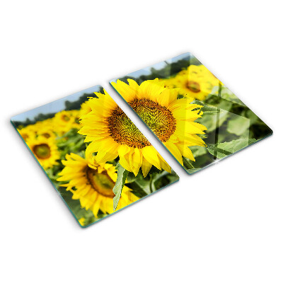 Chopping board Sunflowers against a background of greenery