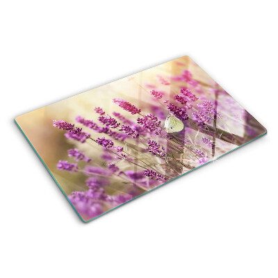 Glass cutting board Lavender field with a butterfly