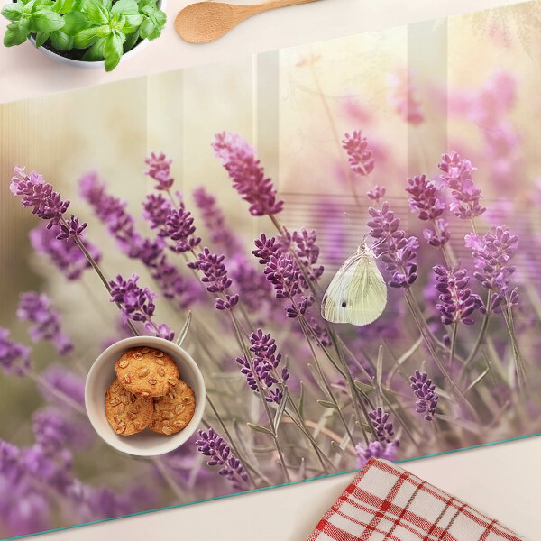 Glass cutting board Lavender field with a butterfly