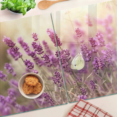 Glass cutting board Lavender field with a butterfly
