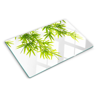 Chopping board Bamboo leaves against the window background