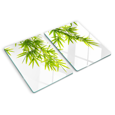 Chopping board Bamboo leaves against the window background