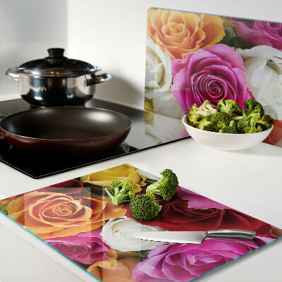 Chopping board glass Rose flowers in different colors