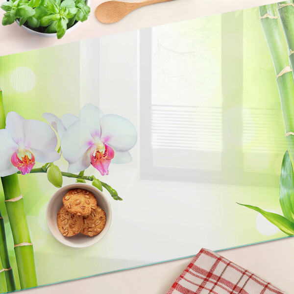 Glass cutting board Orchids and bamboo