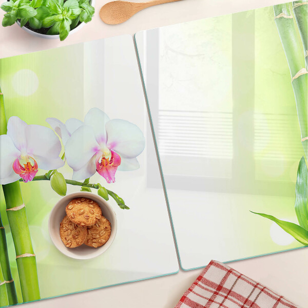 Glass cutting board Orchids and bamboo