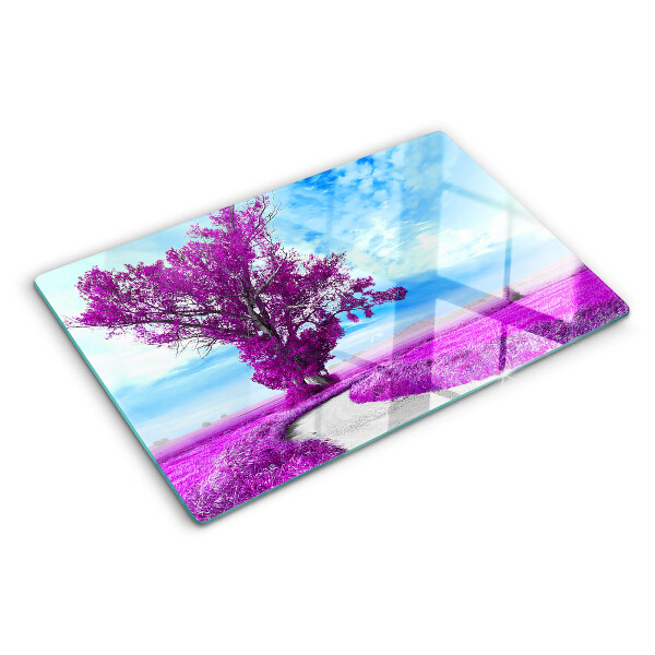 Glass kitchen board A purple tree against the sky