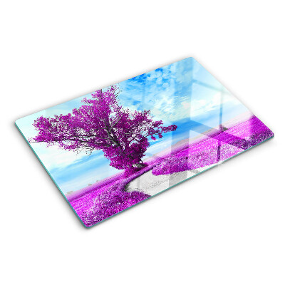 Glass kitchen board A purple tree against the sky