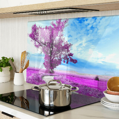 Glass kitchen board A purple tree against the sky