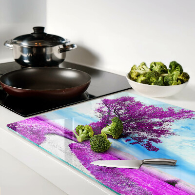 Glass kitchen board A purple tree against the sky