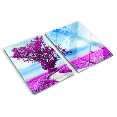 Glass kitchen board A purple tree against the sky