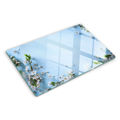 Chopping board glass Floral pattern on a blue background