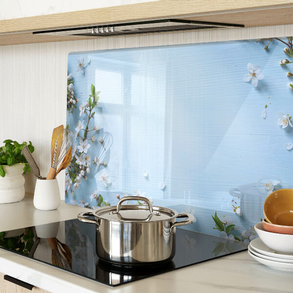 Chopping board glass Floral pattern on a blue background