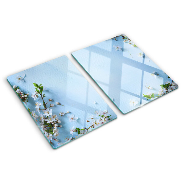 Chopping board glass Floral pattern on a blue background