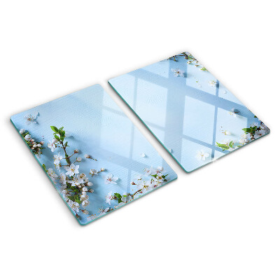 Chopping board glass Floral pattern on a blue background