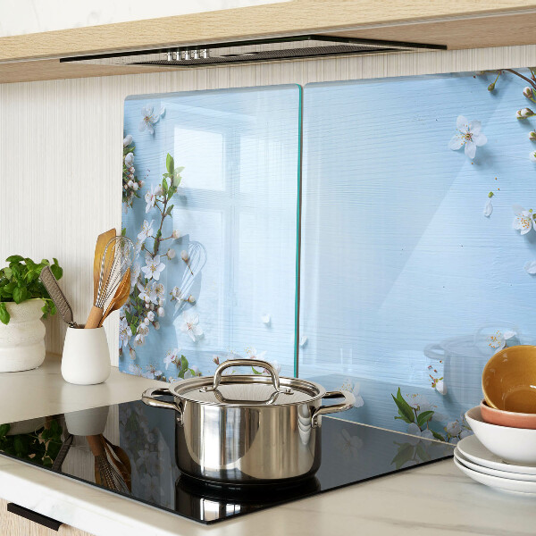 Chopping board glass Floral pattern on a blue background