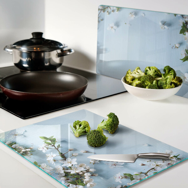 Chopping board glass Floral pattern on a blue background