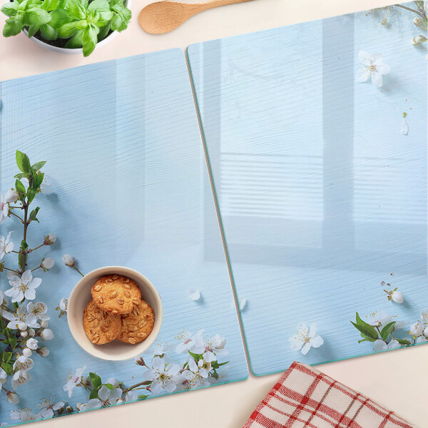 Chopping board glass Floral pattern on a blue background