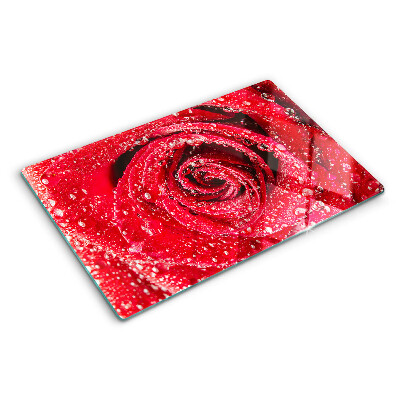 Chopping board Red rose with water drops