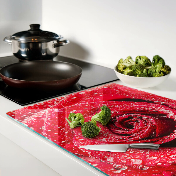 Chopping board Red rose with water drops