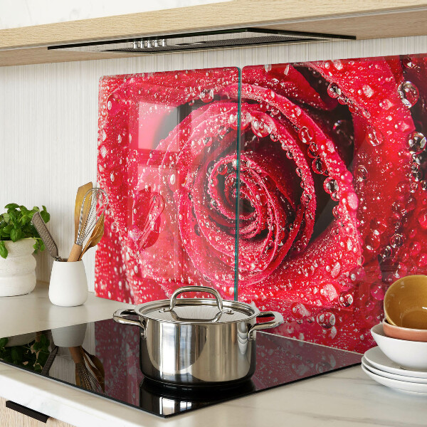 Chopping board Red rose with water drops