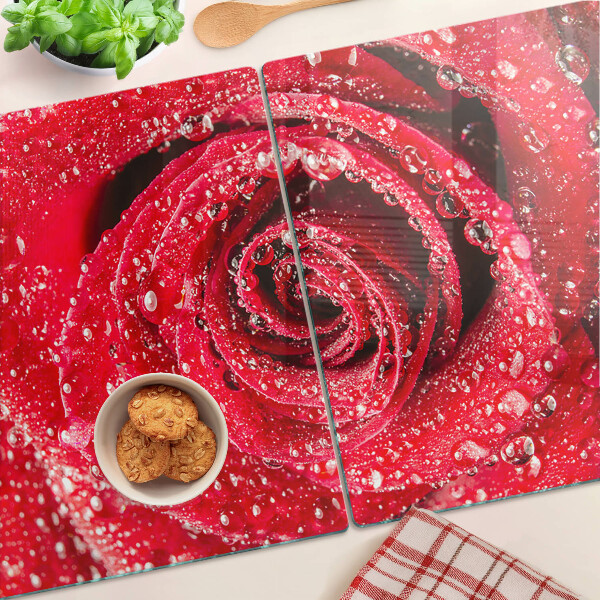 Chopping board Red rose with water drops