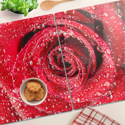 Chopping board Red rose with water drops
