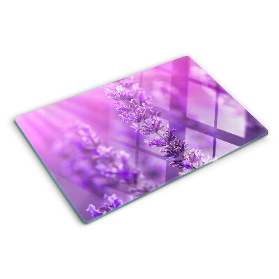 Glass chopping board Lavender flowers on a purple background