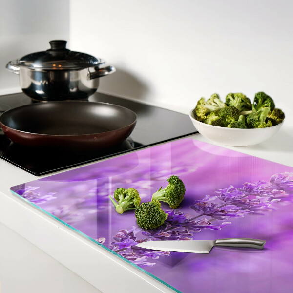 Glass chopping board Lavender flowers on a purple background