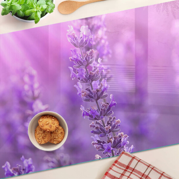 Glass chopping board Lavender flowers on a purple background