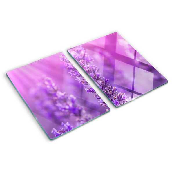 Glass chopping board Lavender flowers on a purple background