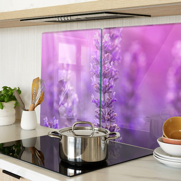 Glass chopping board Lavender flowers on a purple background