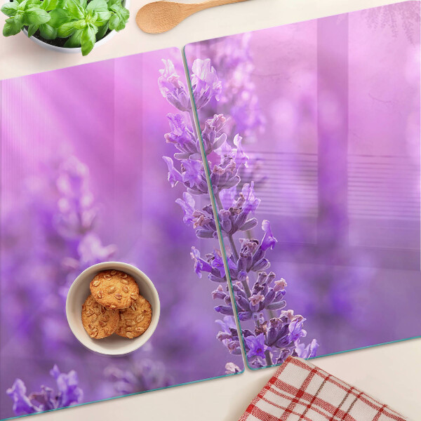 Glass chopping board Lavender flowers on a purple background