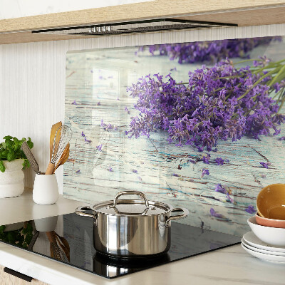 Glass cutting board Lavender on a wooden background