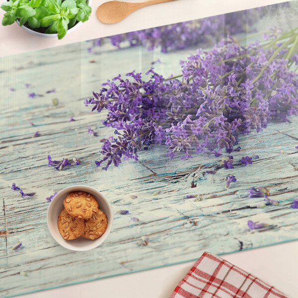 Glass cutting board Lavender on a wooden background