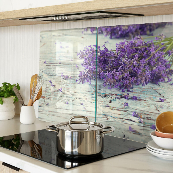 Glass cutting board Lavender on a wooden background