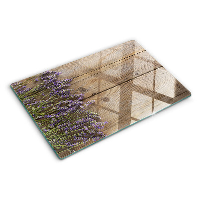 Glass kitchen board Lavender on a wooden background