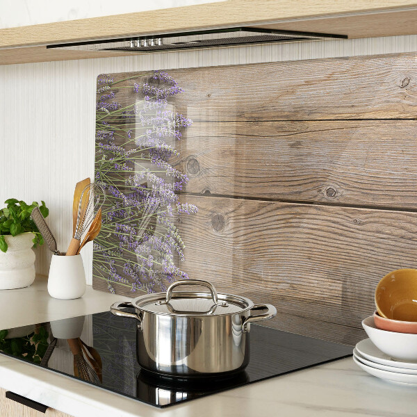 Glass kitchen board Lavender on a wooden background
