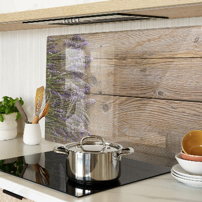 Glass kitchen board Lavender on a wooden background