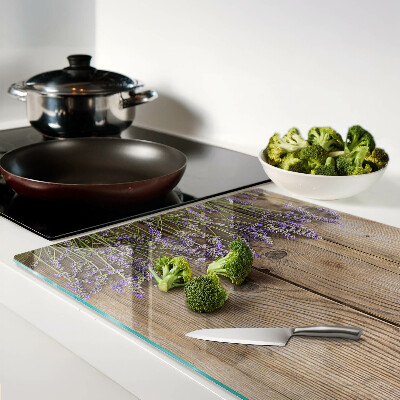 Glass kitchen board Lavender on a wooden background