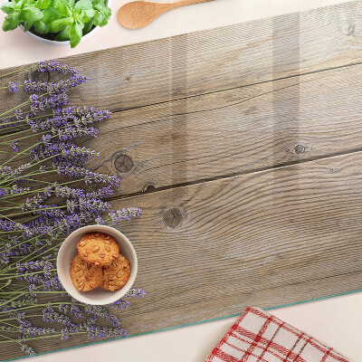 Glass kitchen board Lavender on a wooden background